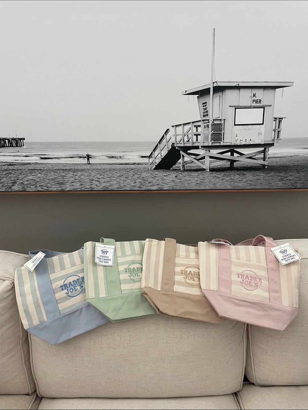 Trader Joe's Striped Mini Tote Bag - Pink, Blue, Green, Tan Options